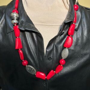 Handcrafted Necklace “Crimson Garland” – Bold Red Holiday Beads